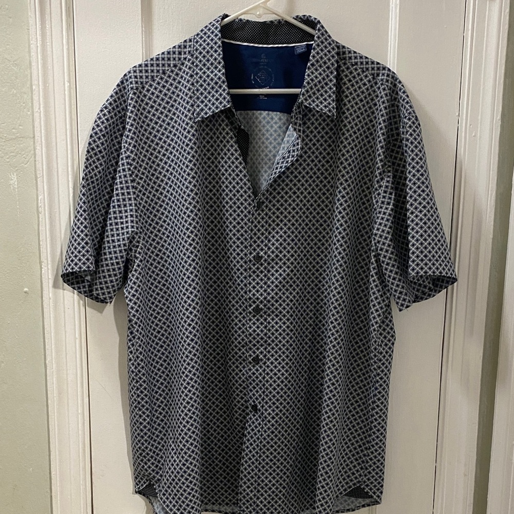Con.Struct Gray Geometric Pattern Button Down Shirt Slim Fit Mens Size XXL